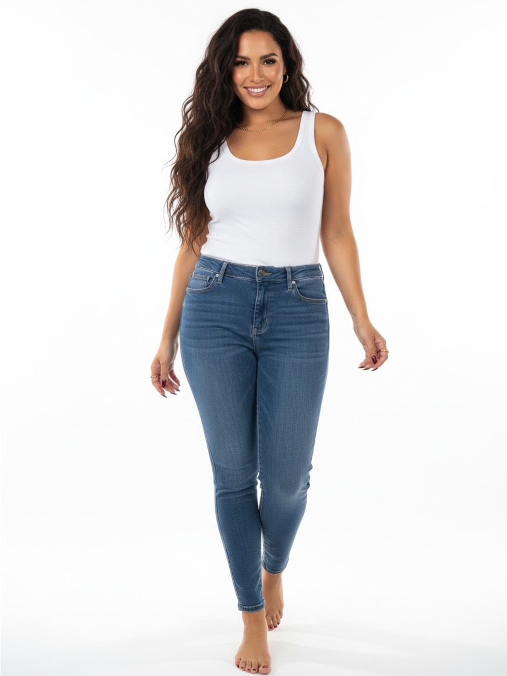 Wonderly Women’s Mid-Rise Skinny Jeans in Medium Blue
